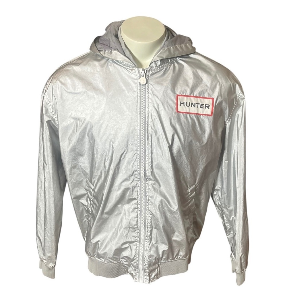 Hunter‎ For Target Silver Metallic Hooded Windbreaker Jacket Mens Large Full Zip
